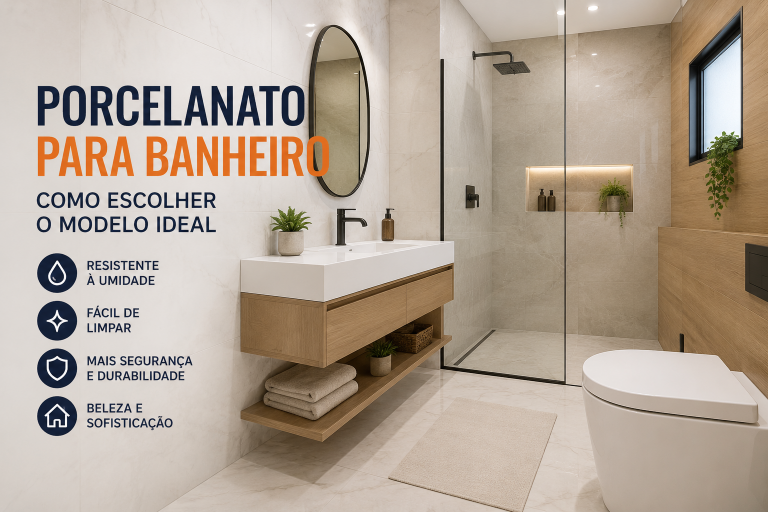 Porcelanato para banheiro moderno com revestimento claro